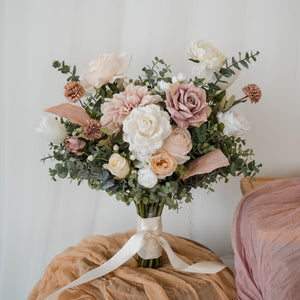 Pearl Dawn - Blush Dahlias, White Roses & Tulips Wedding Bouquet