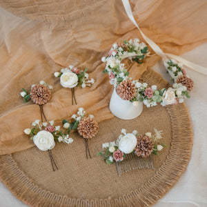 Pearl Dawn - White Roses Flower Crown, Hair Comb, and Hair Pins